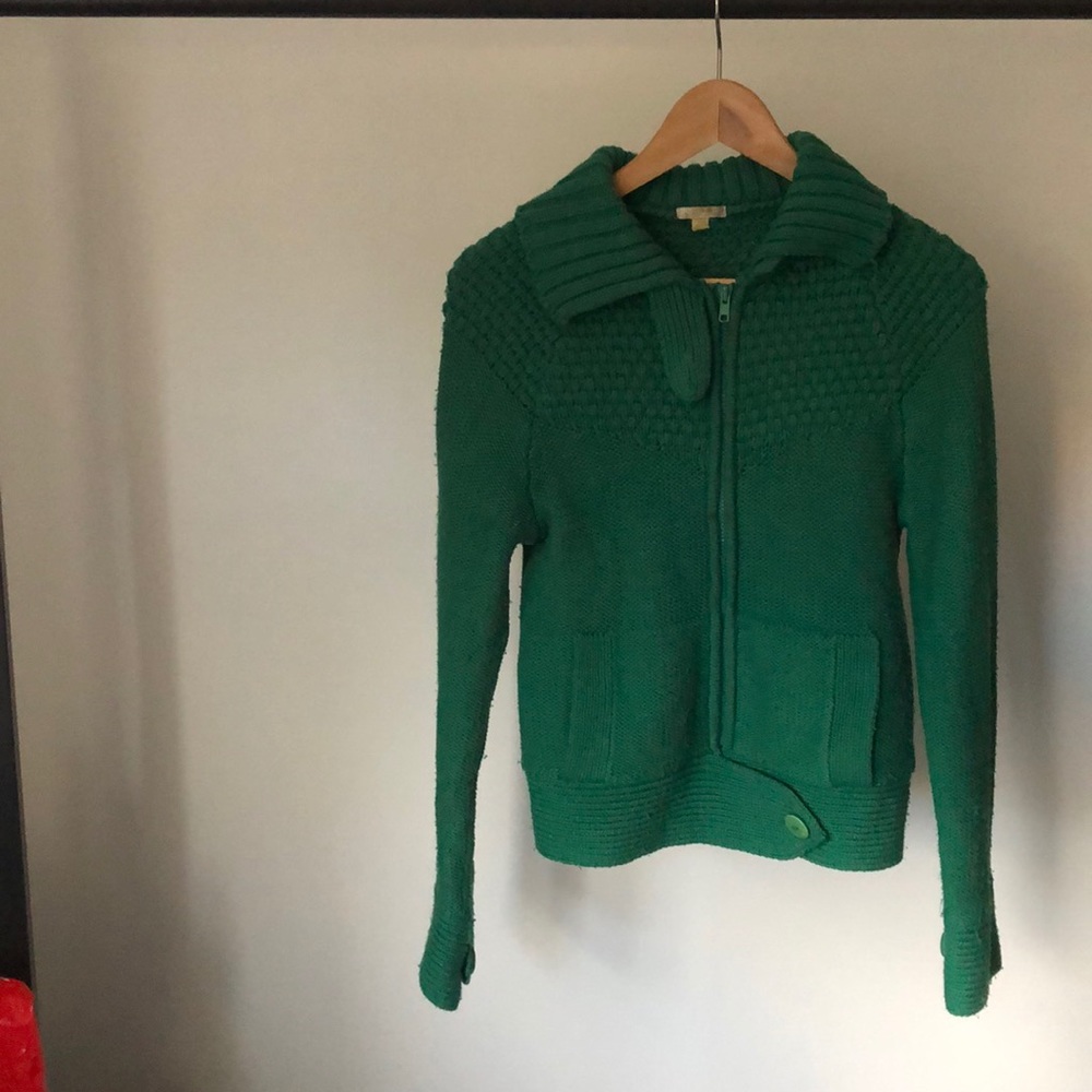 Bright green knit Lux zip up sweater, size M